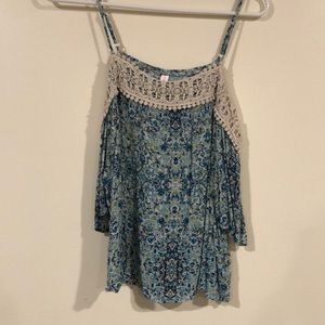 Open shoulder multi-colored blouse